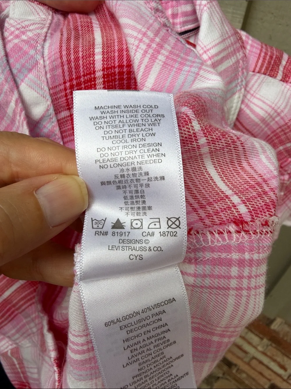 Levi's Pink and White Plaid Short-Sleeve Shirt Dress